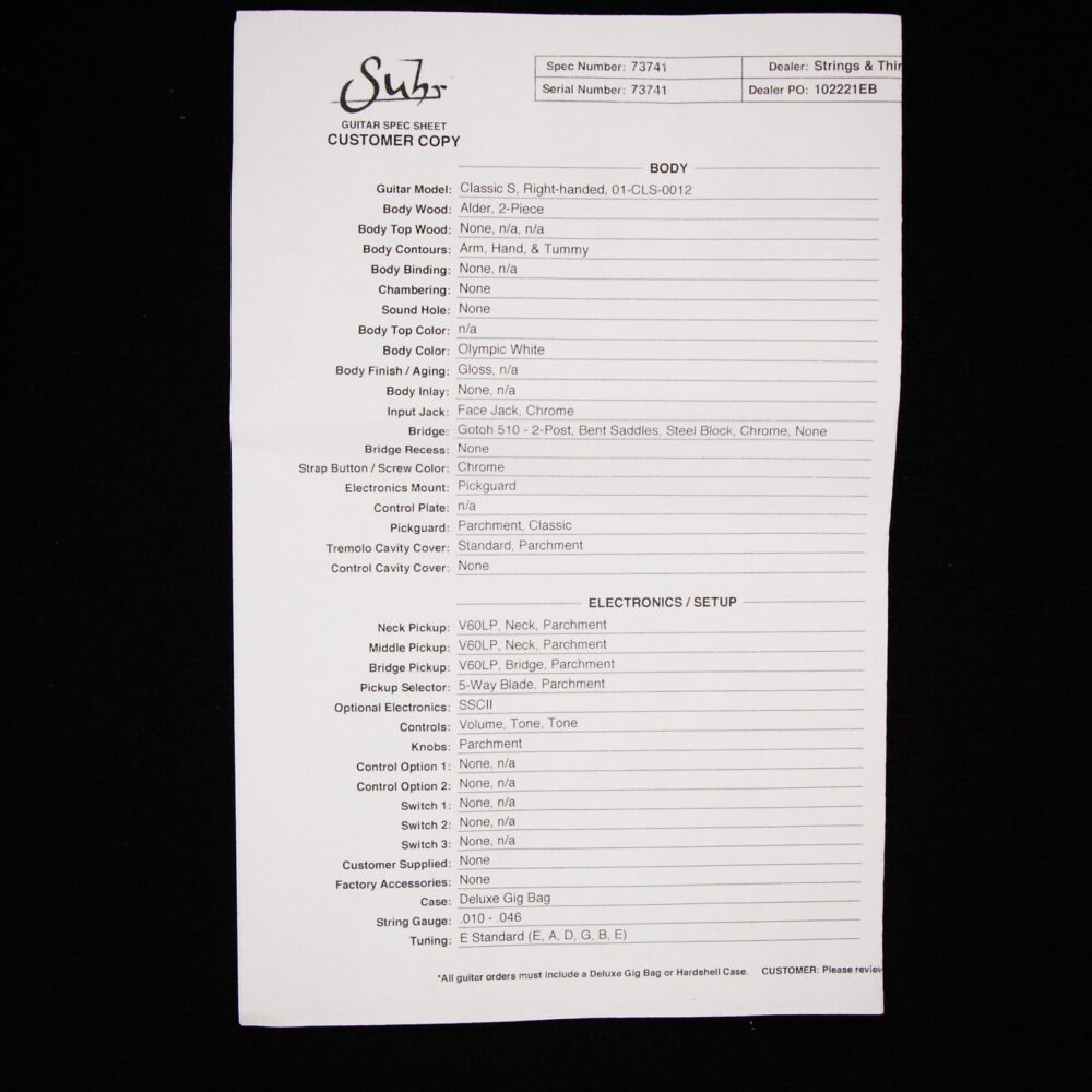 Suhr Classic S Olympic White Electric Guitar (73741)