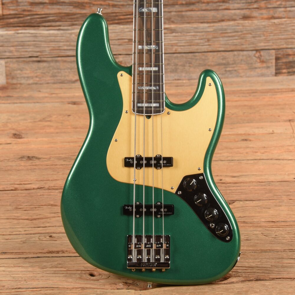 Fender American Ultra Jazz Bass Mystic Pine Green w/Ebony Fingerboard, Anodized Gold Pickguard, & Matching Headcap - My Store