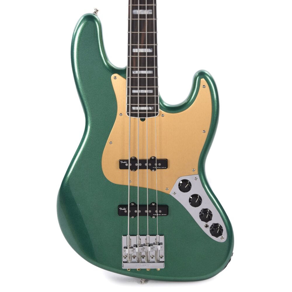 Fender American Ultra Jazz Bass Mystic Pine Green w/Ebony Fingerboard, Anodized Gold Pickguard, & Matching Headcap - My Store