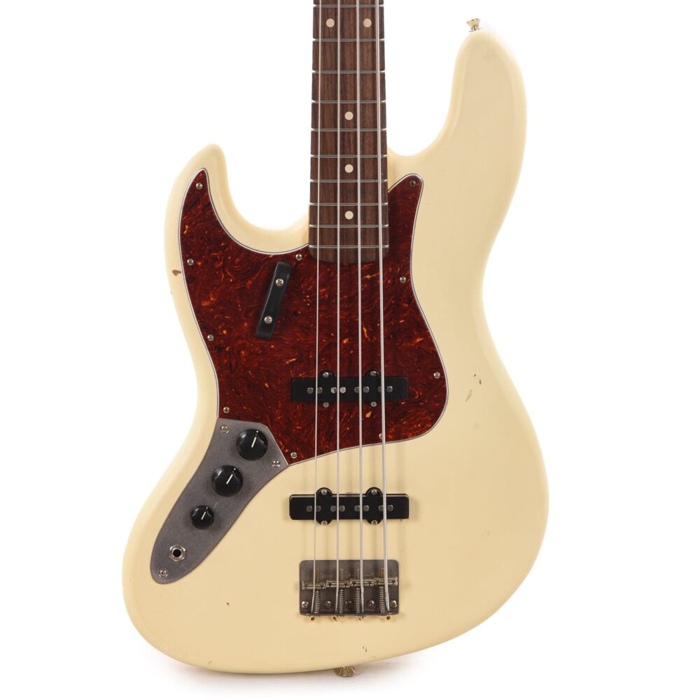 Nash JB-63 LEFTY Olympic White Light Relic w/4-Ply Tortoise Pickguard, Matching Headstock, & Lollar Pickups - My Store
