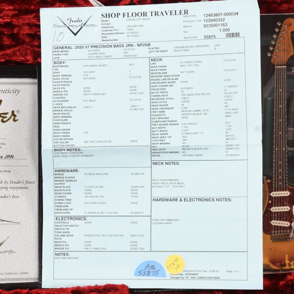 Fender Custom Shop '57 Precision Bass Journeyman Relic Sunburst 2022 - The Guitar Rescue-The Guitar Rescue